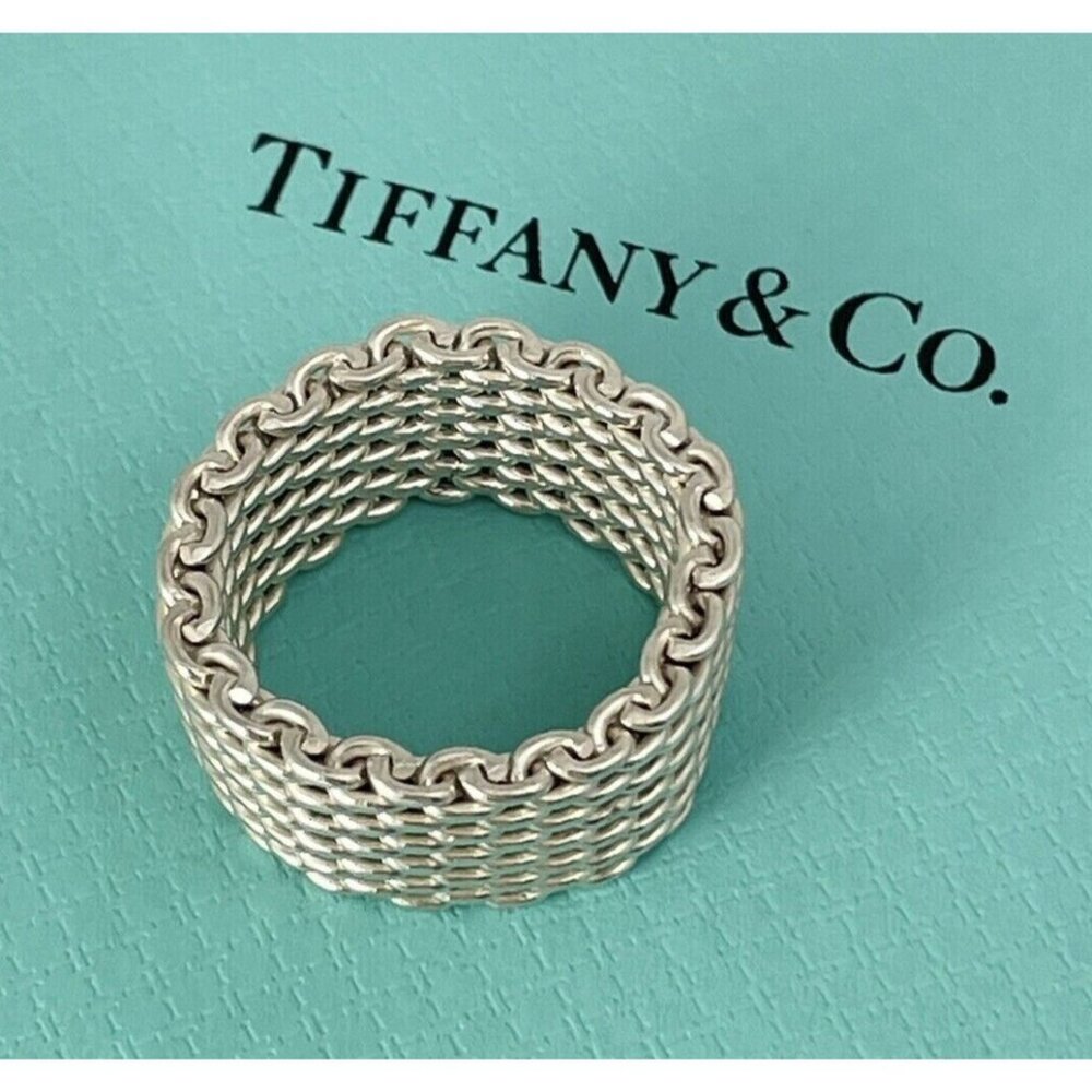 Size 6 Tiffany Somerset Ring Mesh Basket Weave in Sterling Silver